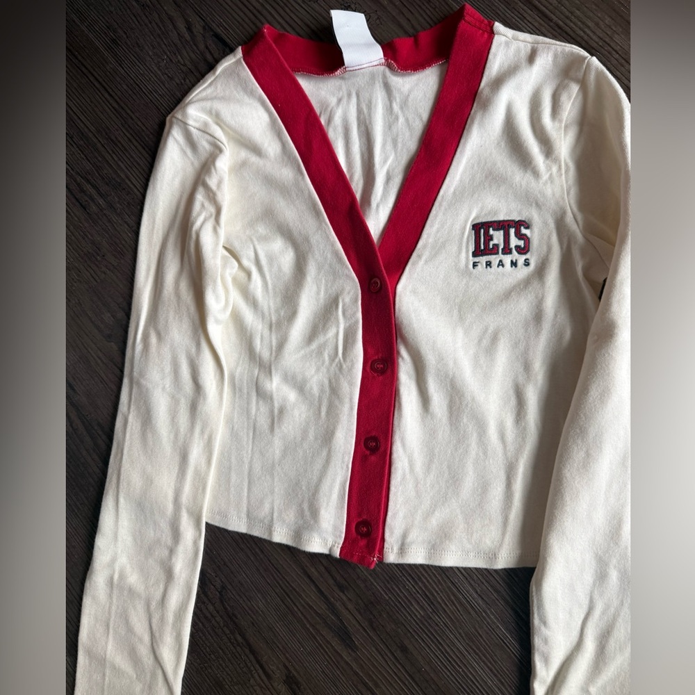 Iets Frans Cream and Red Cardigan Shirt